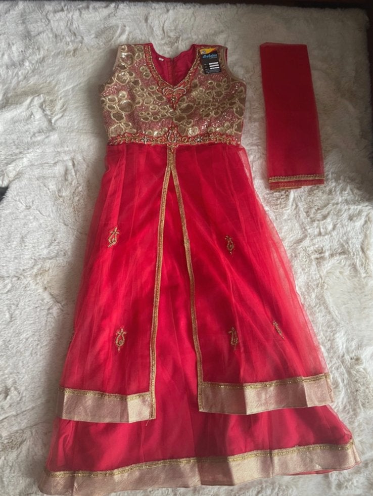 Saree Indiase jurk - Rood met goud, Kleding | Dames, Jurken, Nieuw, Ophalen of Verzenden, Maat 36 (S), Rood