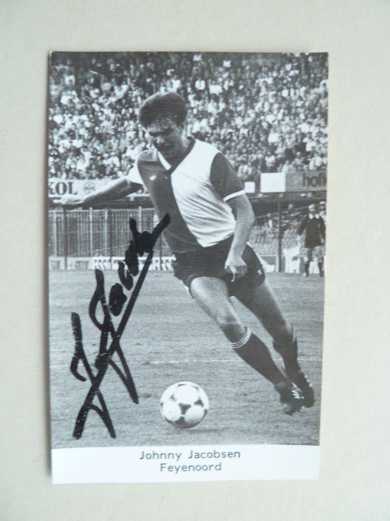 Spelerskaart. Johnny.Jacobsen. Feyenoord met handtekening, Verzamelen, Sportartikelen en Voetbal, Ophalen of Verzenden, Zo goed als nieuw