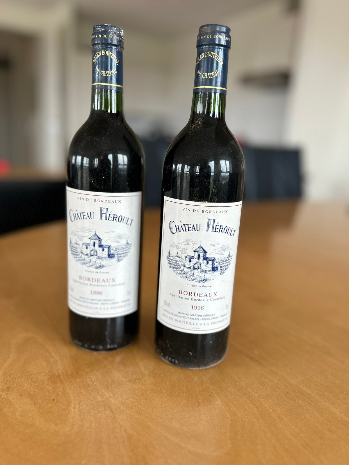 Chateau Heroult 1996 , twee flessen rode wijn Bordeaux, Ophalen, Frankrijk, Nieuw, Rode wijn