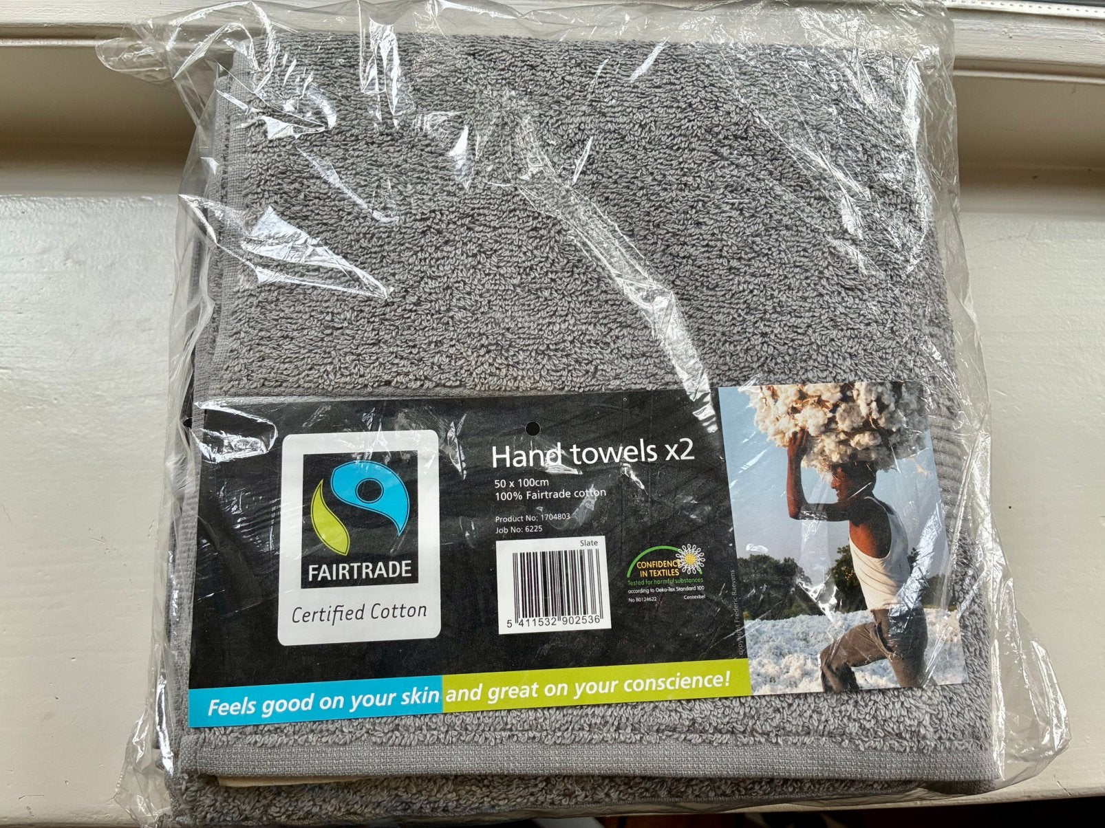 2 x 2 fairtrade badhanddoeken (50 x100 cm), Ophalen of Verzenden, Nieuw, Grijs, Handdoek