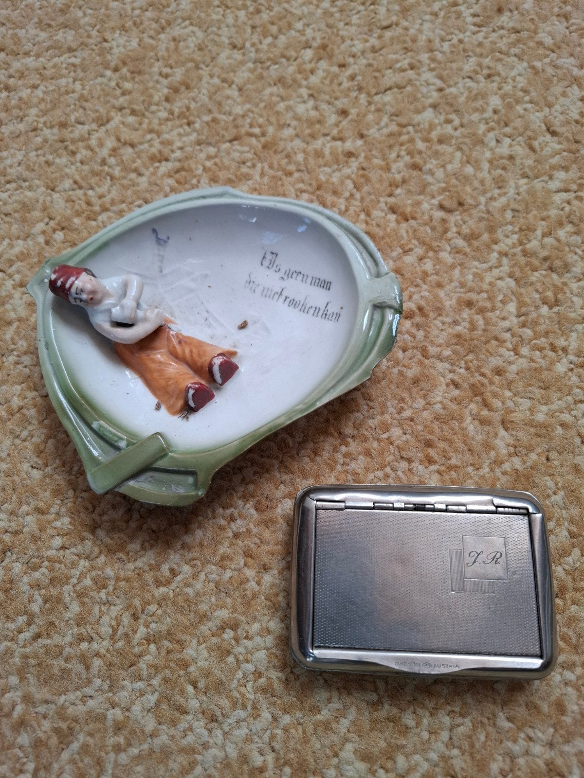 Vintage Asbak en Sigarettenhouder Set, Ophalen of Verzenden, Gebruikt, Asbak