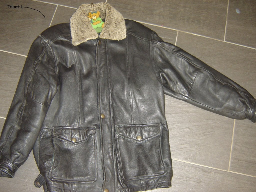 zwart leren jas maat L zie foto kraag kan er af, Ophalen, Zo goed als nieuw, Maat 52/54 (L), Zwart