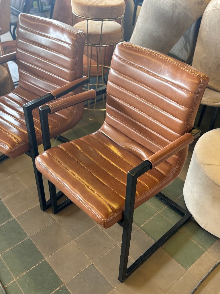 Set Industriele Leren Stoelen Cognac Buisframe, Ophalen, Gebruikt, Twee, Bruin