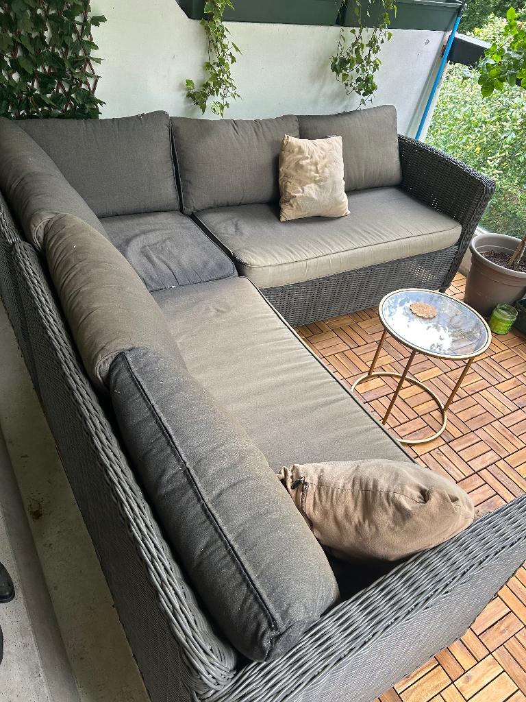 Mooie loungeset met kussens, Ophalen, Kunststof, Gebruikt, 6 zitplaatsen