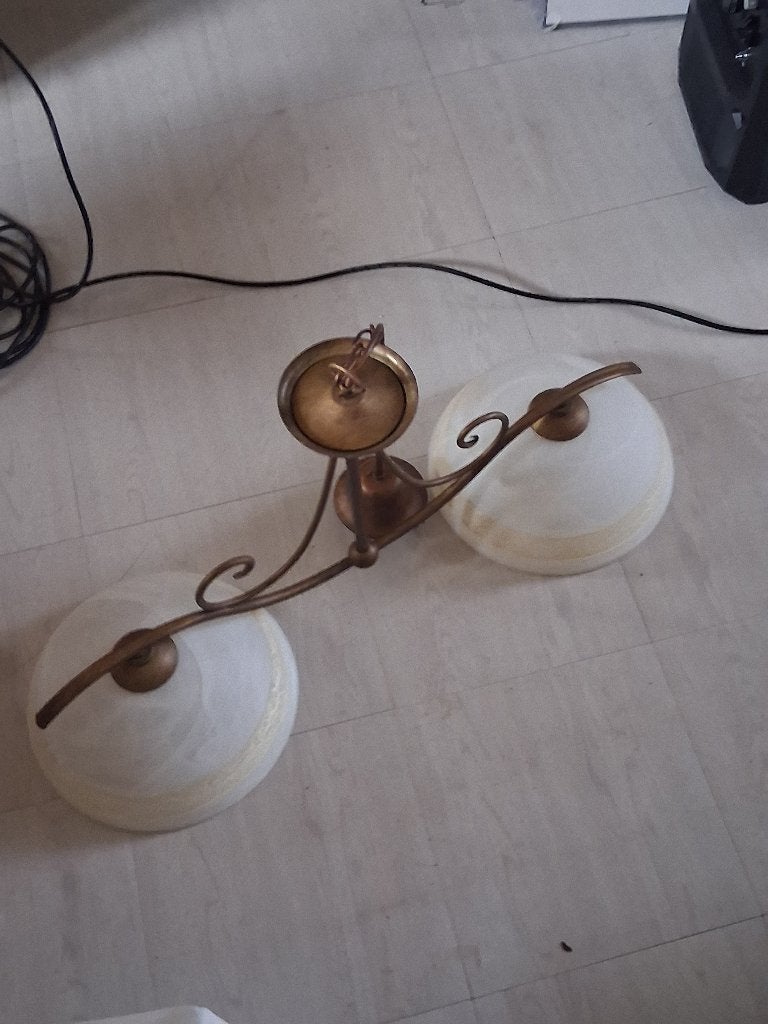 Hanglamp met melkglas en koperen accenten, Ophalen, Gebruikt, Vintage, Hanglamp