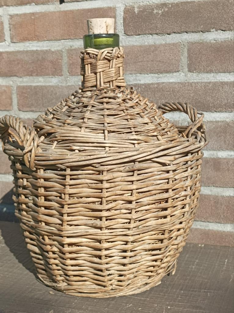 Antieke mandfles Dame Jeanne, Ophalen of Verzenden, Rond, Riet