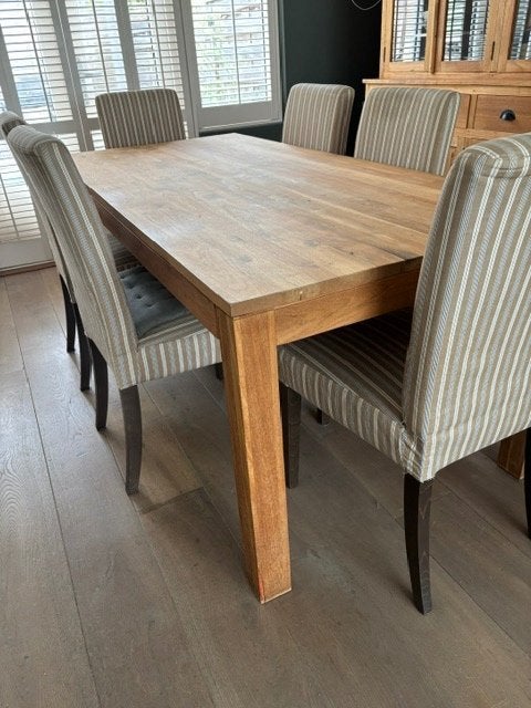 Eettafel teakhout met 6 stoelen, Huis en Inrichting, Tafels | Eettafels, Ophalen, Gebruikt, Teakhout, 200 cm of meer