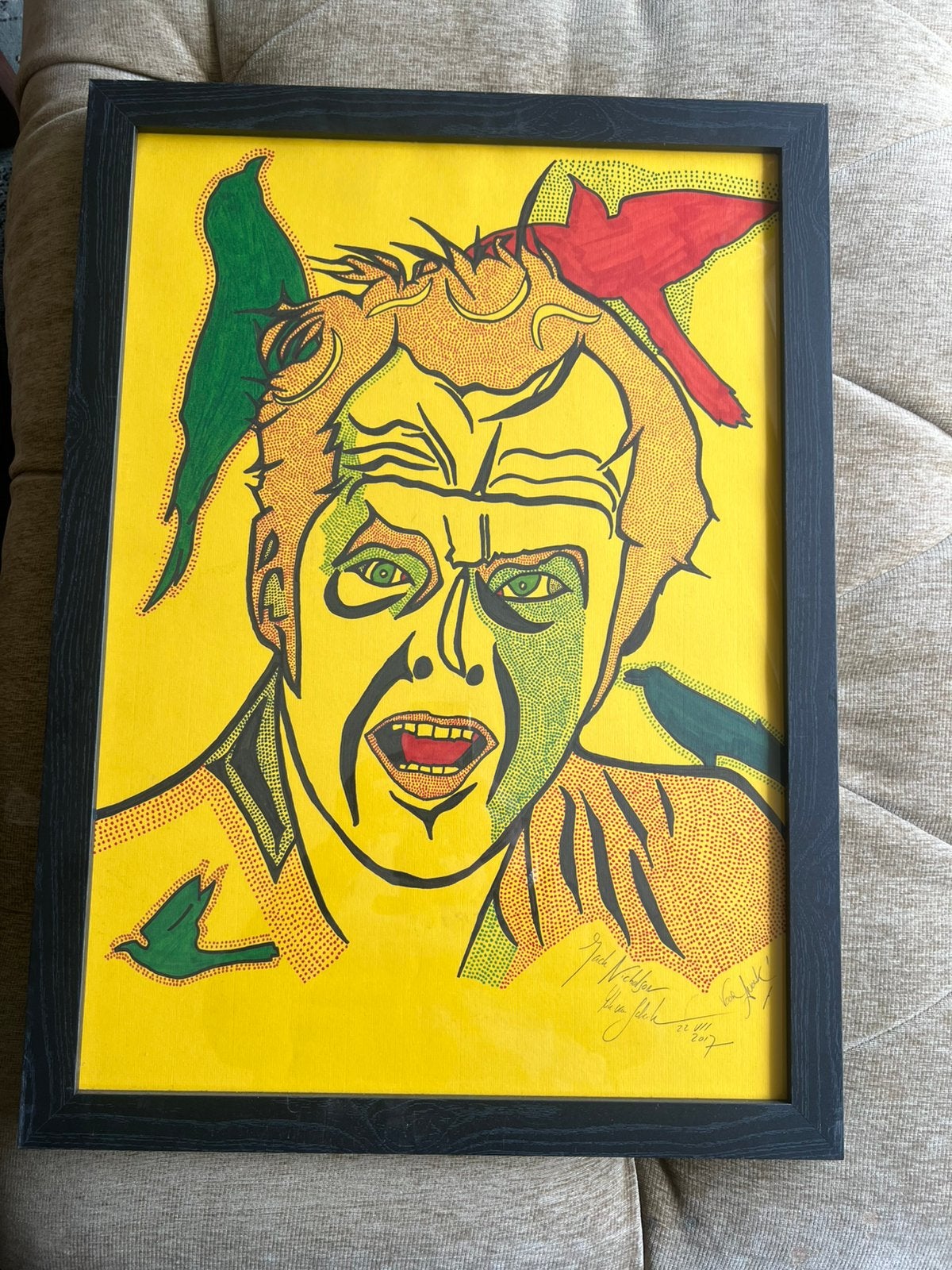 Vintage Tekening Kunstwerk Rik v Schaik / Jack Nicholson., Ophalen, Tekening, Gemengde techniek, Gesigneerd