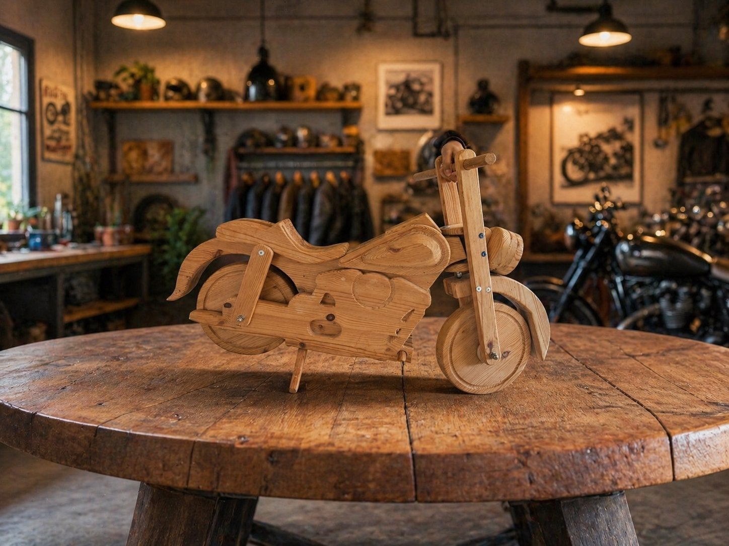 Houten speelgoedmotor, handgemaakt, Ophalen, Zo goed als nieuw, Rij- of Hobbelspeelgoed