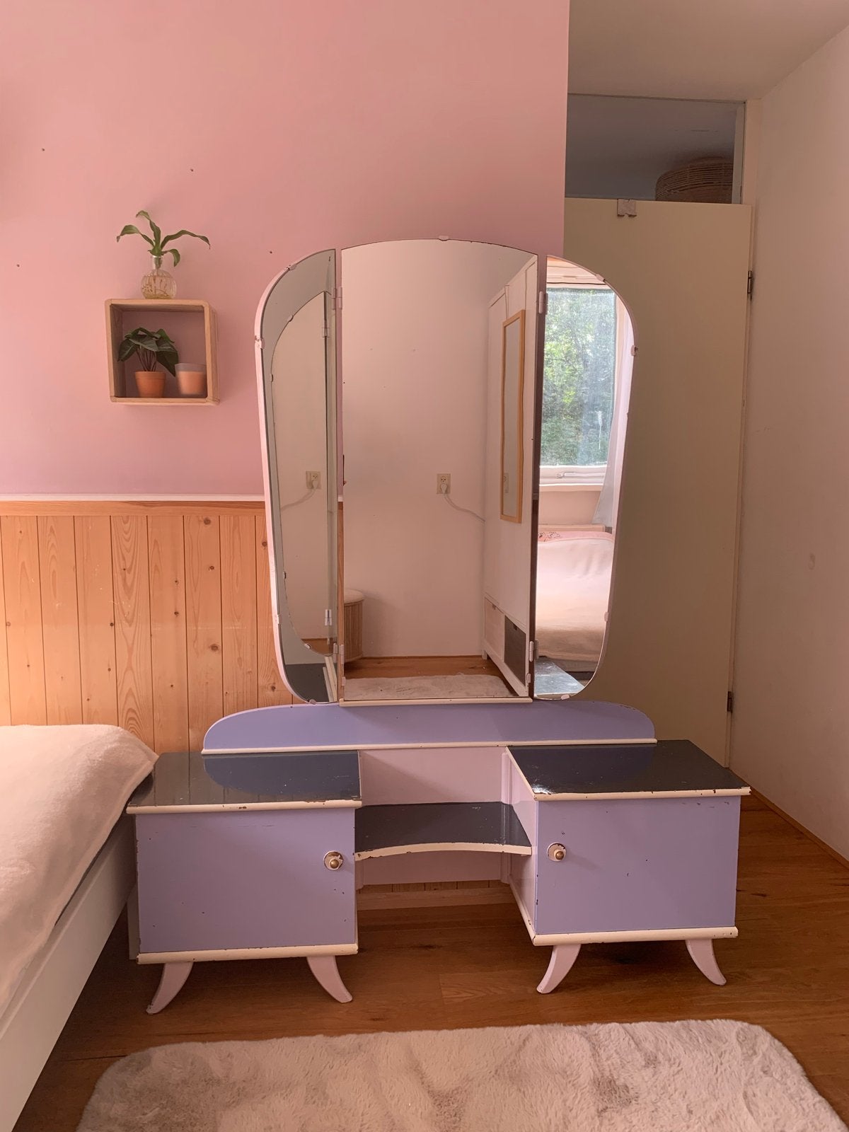 Unieke make-up- kaptafel met spiegel - retro, Ophalen, Gebruikt, 100 tot 150 cm, 150 tot 200 cm