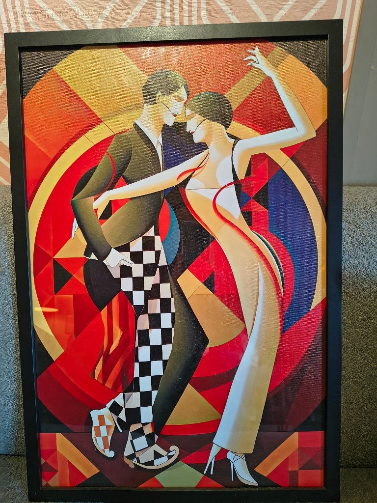Fraaie canvas art deco poster te koop in bijpassende lijst, Ophalen, Rechthoekig Staand, Zo goed als nieuw, A1 t/m A3