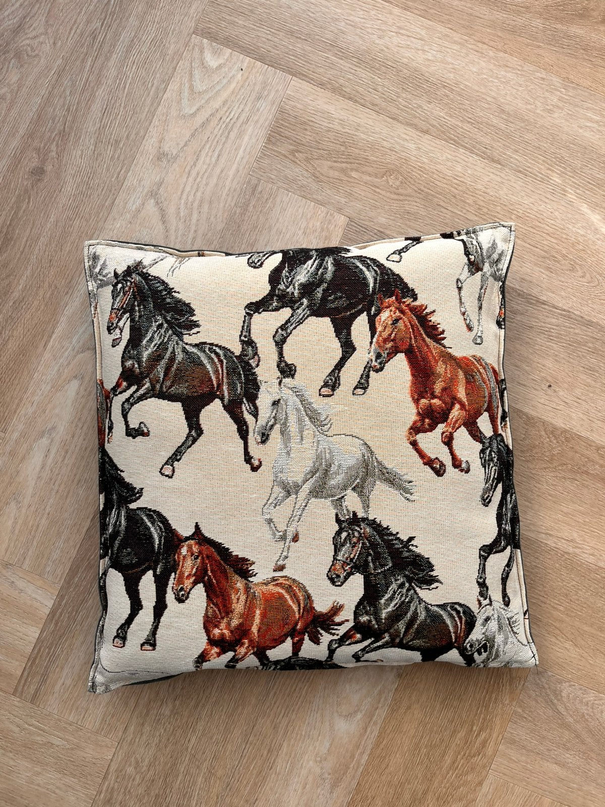 Paarden kussen Goblin stof met leer, Overige merken, Meerkleurig, Vierkant, Nieuw