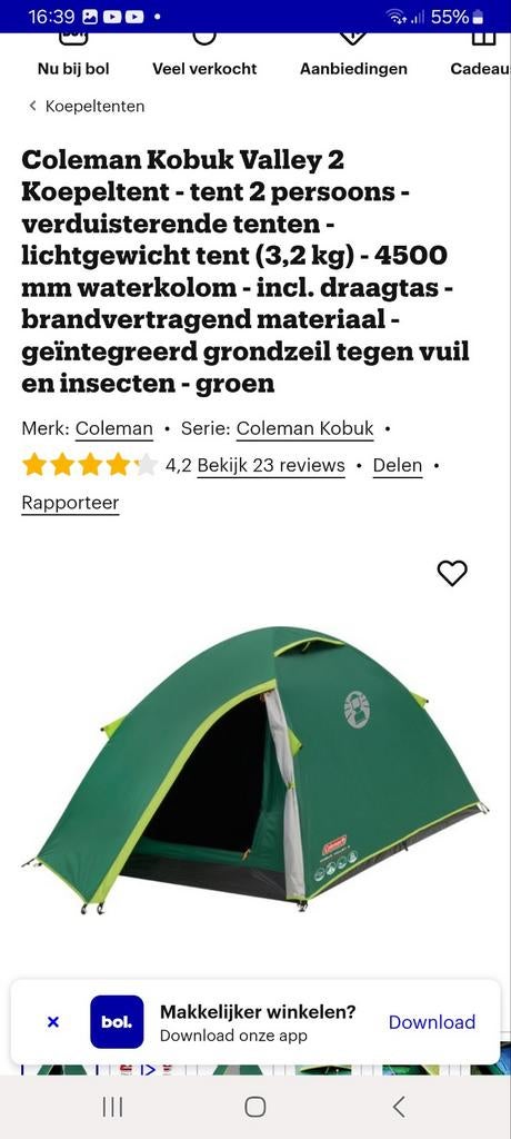 3 fresh & Black 2 pers coleman kubuk valley en meer tenten, Verzenden, Zo goed als nieuw, Tot en met 4