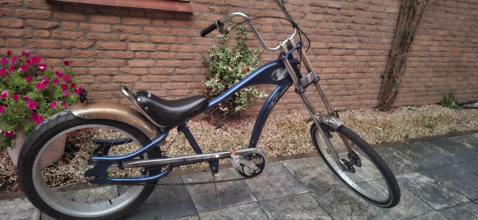 Unieke Chopper/Cruiser fiets - Blauw, zo goed als nieuw, Fietsen en Brommers, Ophalen, Terugtraprem, Staal, Heren