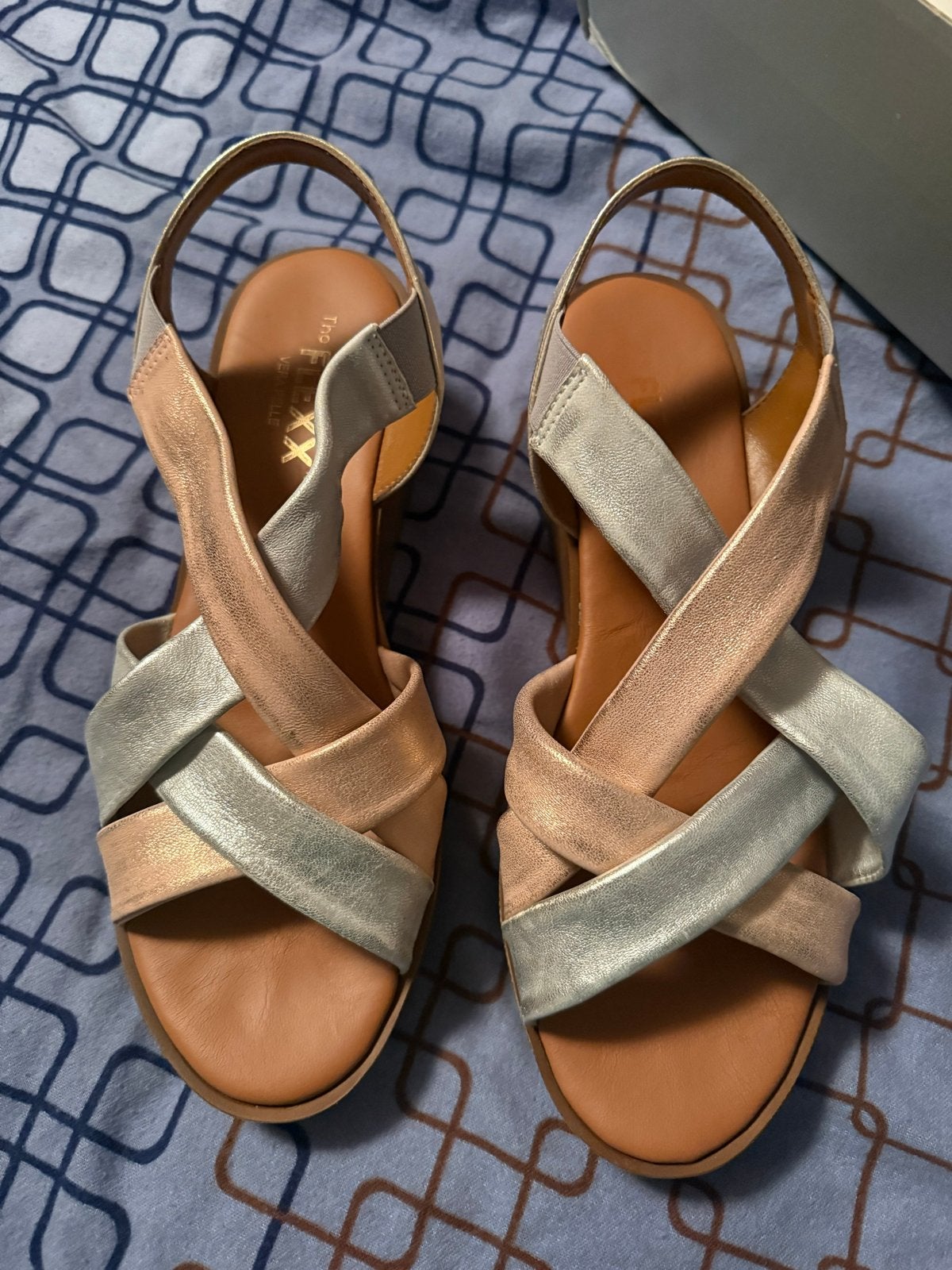 The Flexx sleehak sandalen zilver/rosé goud, maat 40, Ophalen of Verzenden, Zo goed als nieuw, Overige kleuren, Sandalen of Muiltjes