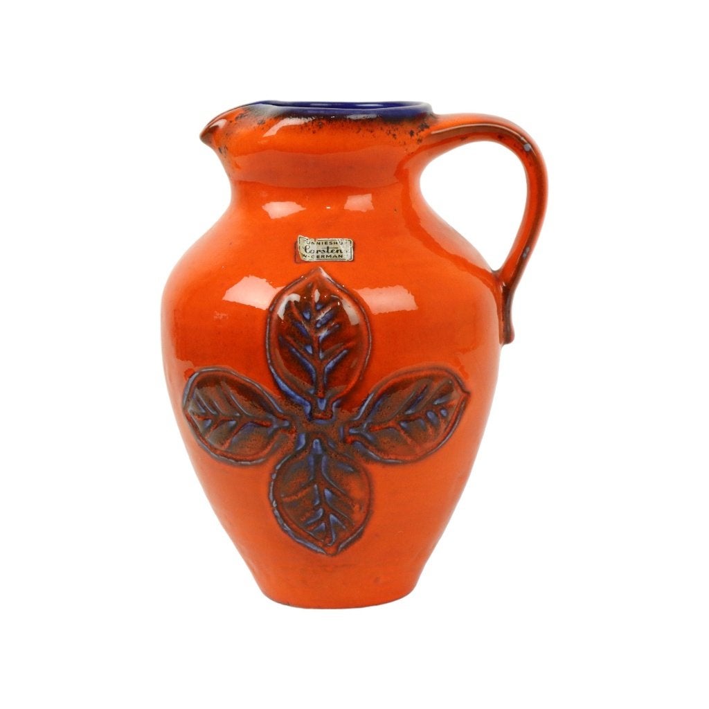 Vintage Oranje en Blauwe Geglazuurde West Germany Vaas, Ophalen of Verzenden