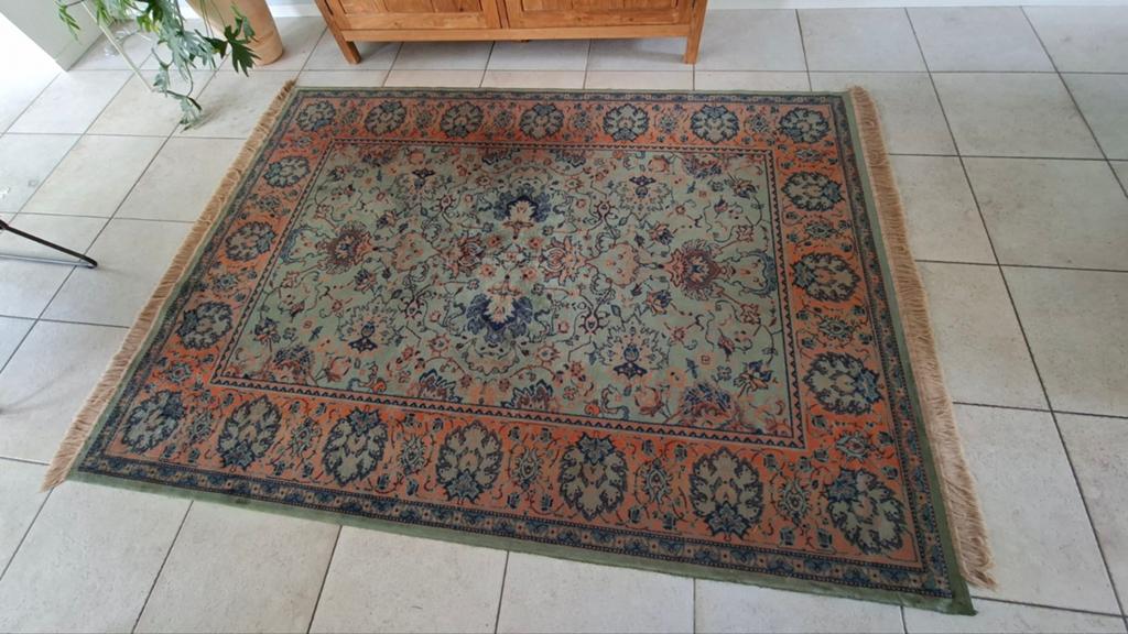 Dutchbone vintage vloerkleed Perzisch patroon groen terra, Huis en Inrichting, Stoffering | Tapijten en Kleden, Ophalen, Gebruikt