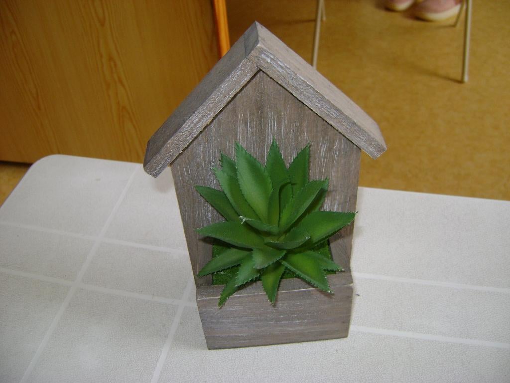 kunst cactus in houten huisje kan staan en hangen 23hx11br, Binnen, Groen, Kunstplant, Ophalen of Verzenden