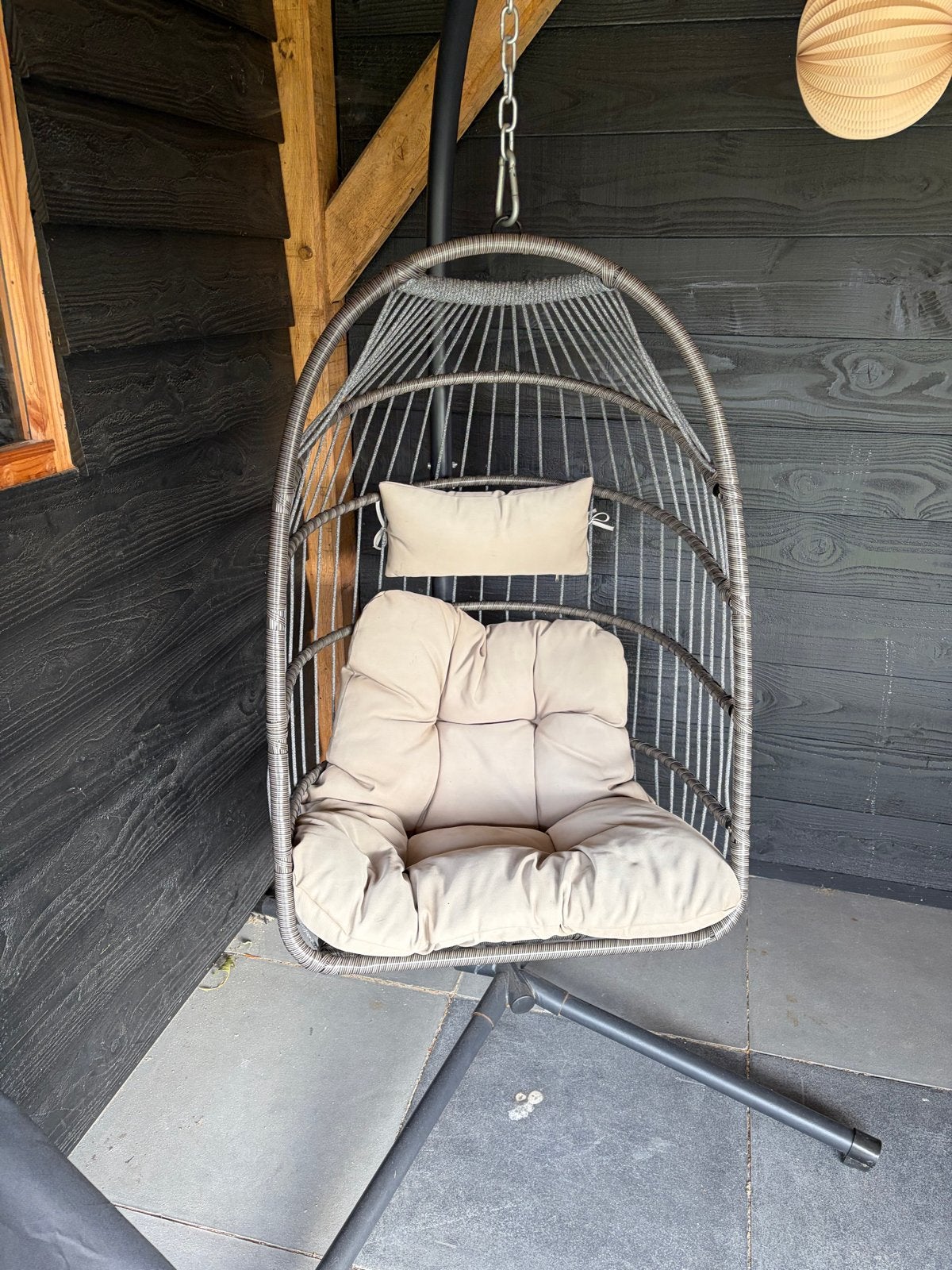 Comfortabele egg hangstoel incl. standaard en kussen, Ophalen, Zo goed als nieuw, Metaal