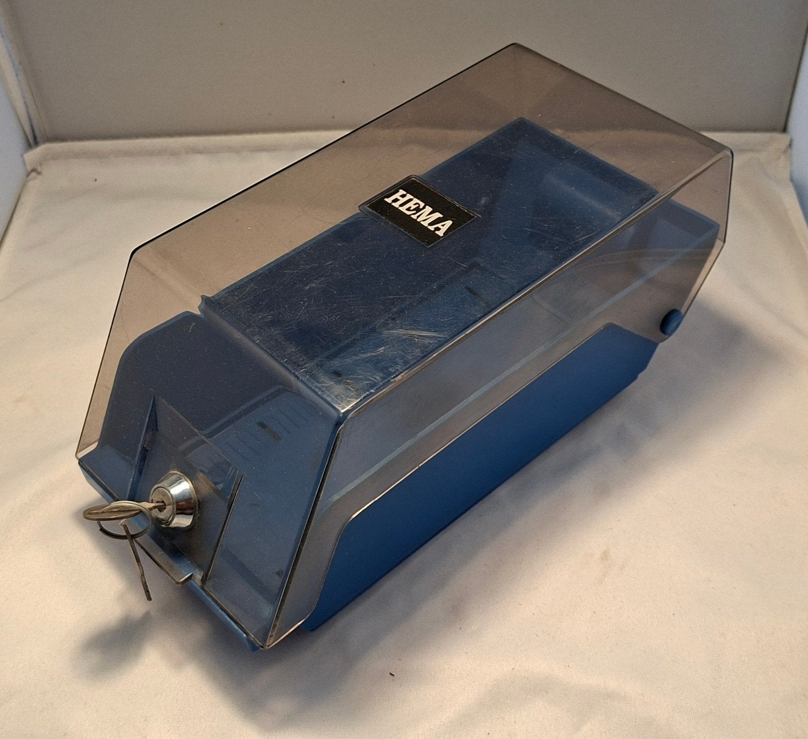 Vintage HEMA floppy disk Opbergdoos met Sleutel - Blauw, Ophalen of Verzenden