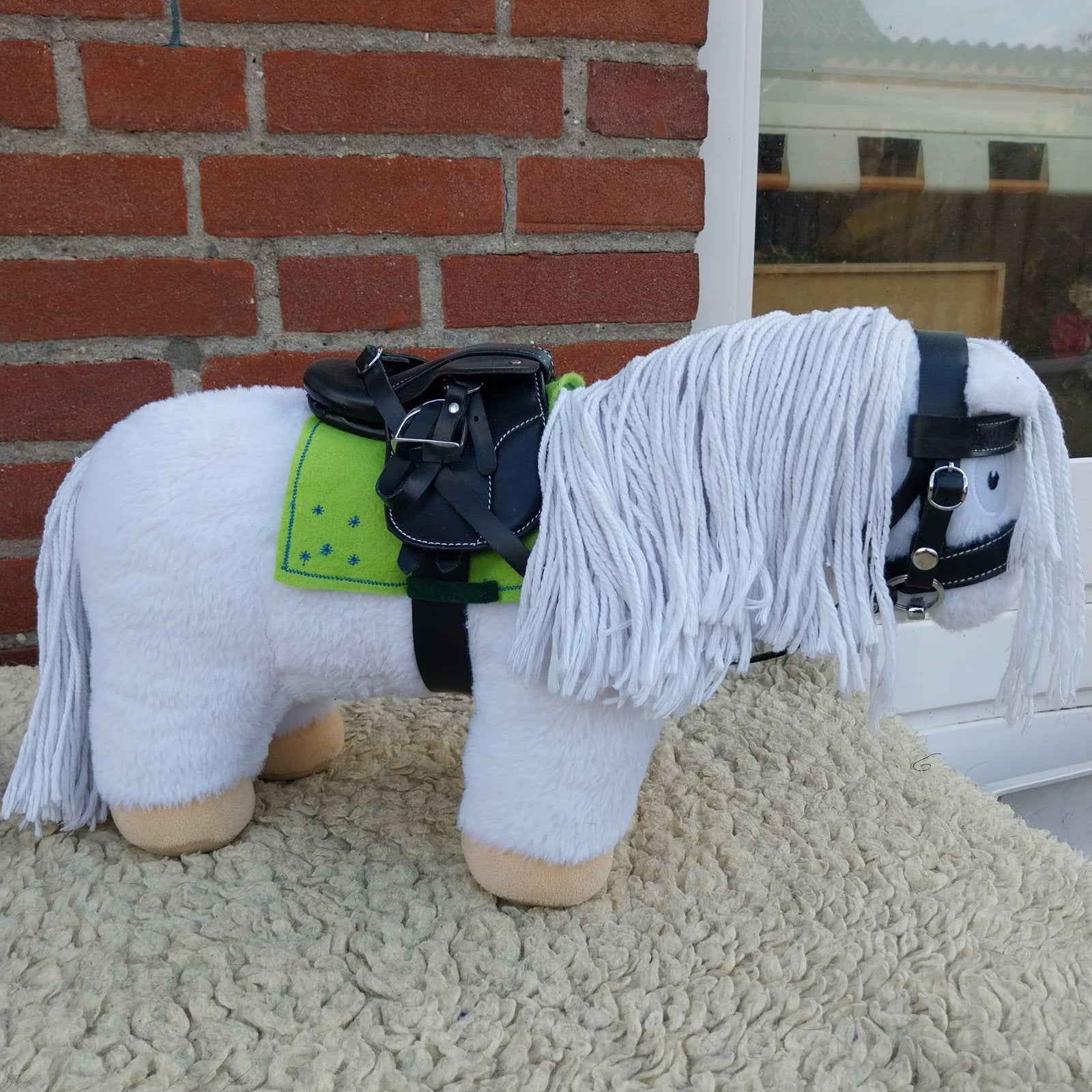 Witte Crafty pony met zadel en hoofdstel en ruiter, Paard, Overige merken, Overige karakters, Ophalen of Verzenden