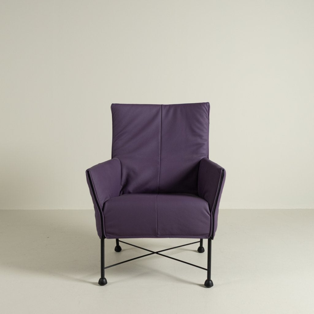Montis Charly Fauteuil Paars Leer - Zwart (Op Doppen), Niet ingevuld, Zo goed als nieuw, Niet ingevuld, Niet ingevuld