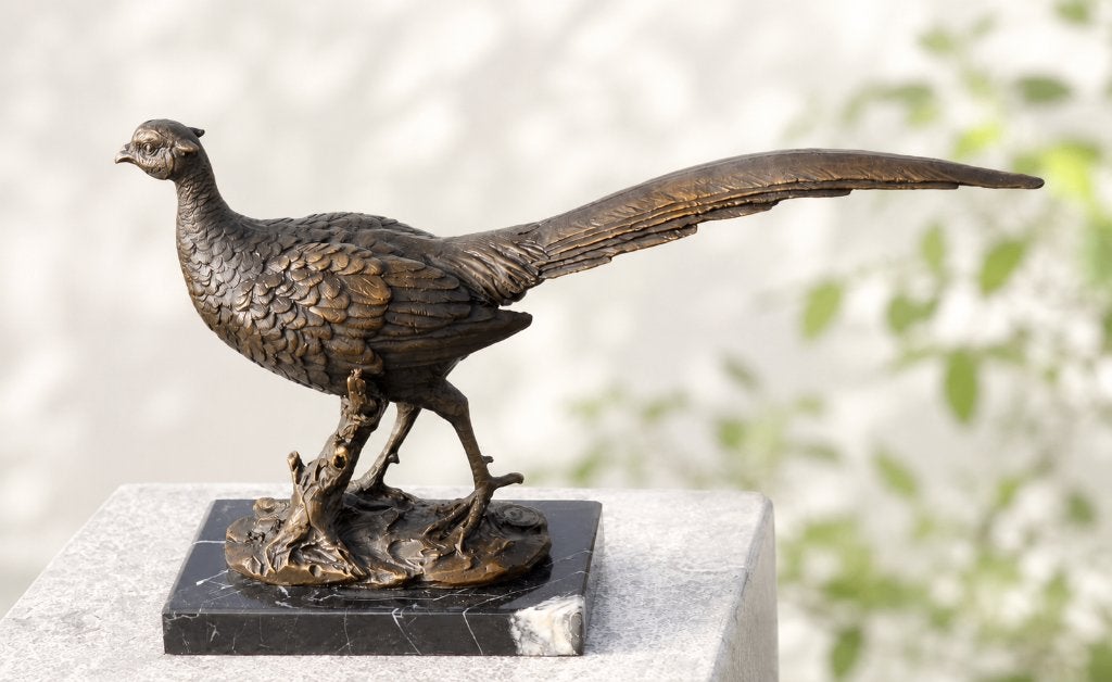 FAZANT / brons / marmeren voet / 32 cm breed