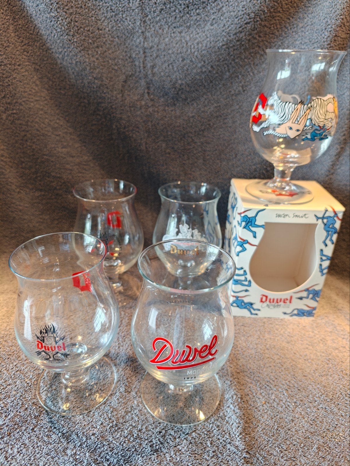 5 Bijzondere Duvel Glazen - Per Stuk of Set, Ophalen of Verzenden, Gebruikt, Bierglas