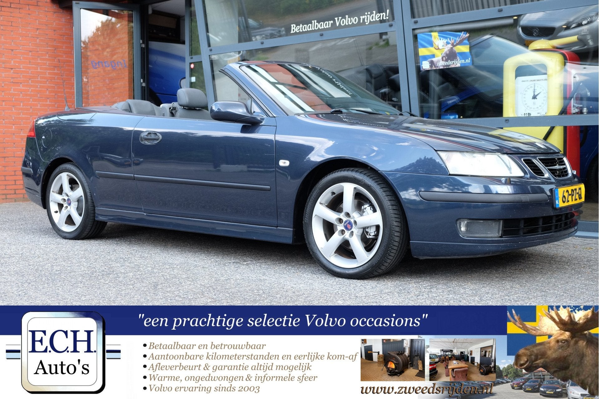 Saab 9-3 Cabrio 2.0t 175 pk Leer, 17 inch, Trekhaak, Auto's, Voorwielaandrijving, 1998 cc, Gebruikt, Huisgarantie