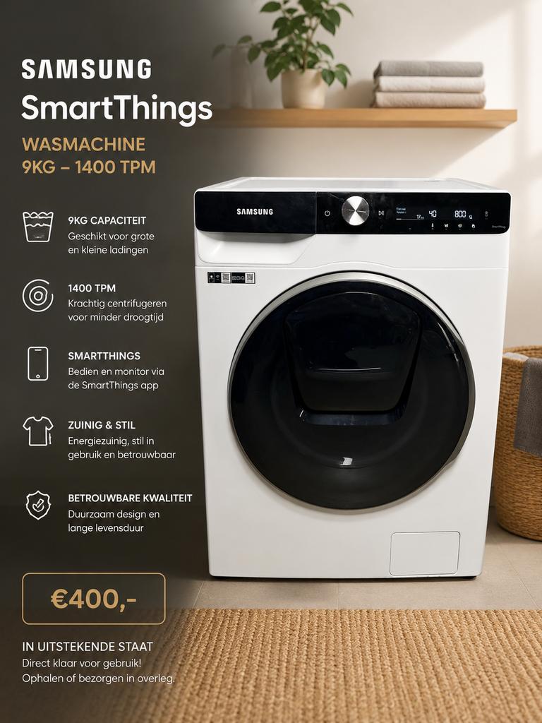 Samsung smartThings 9Kg, 1200 tot 1600 toeren, 8 tot 10 kg, Refurbished, Ophalen of Verzenden