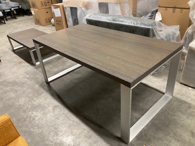 eettafel donker hout RVS poten (evt met salontafel), Zo goed als nieuw, 150 tot 200 cm, Rechthoekig, 50 tot 100 cm