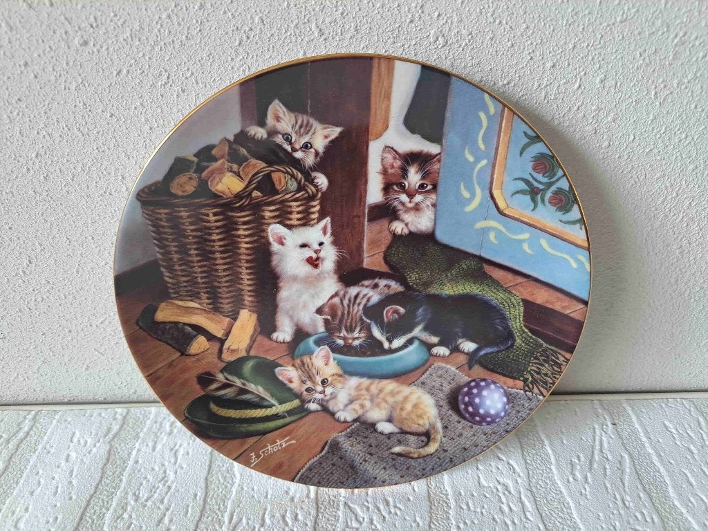 Poezen bij de Voerbak Wandbord Kahla 1991 (D20cm), Ophalen of Verzenden