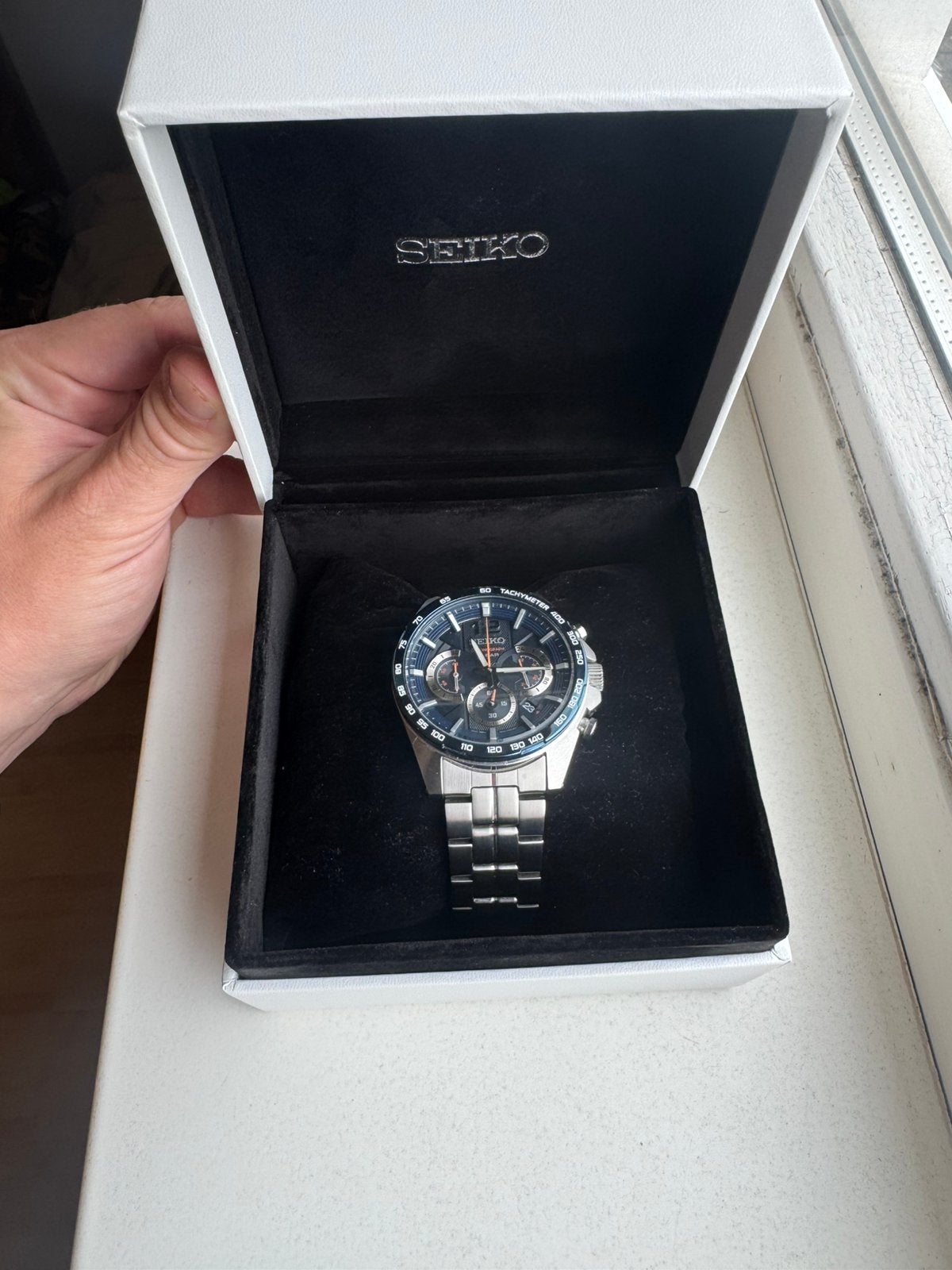 Seiko SSB345P1 - Blauw chronograaf, Staal, Polshorloge, Ophalen of Verzenden, Zo goed als nieuw