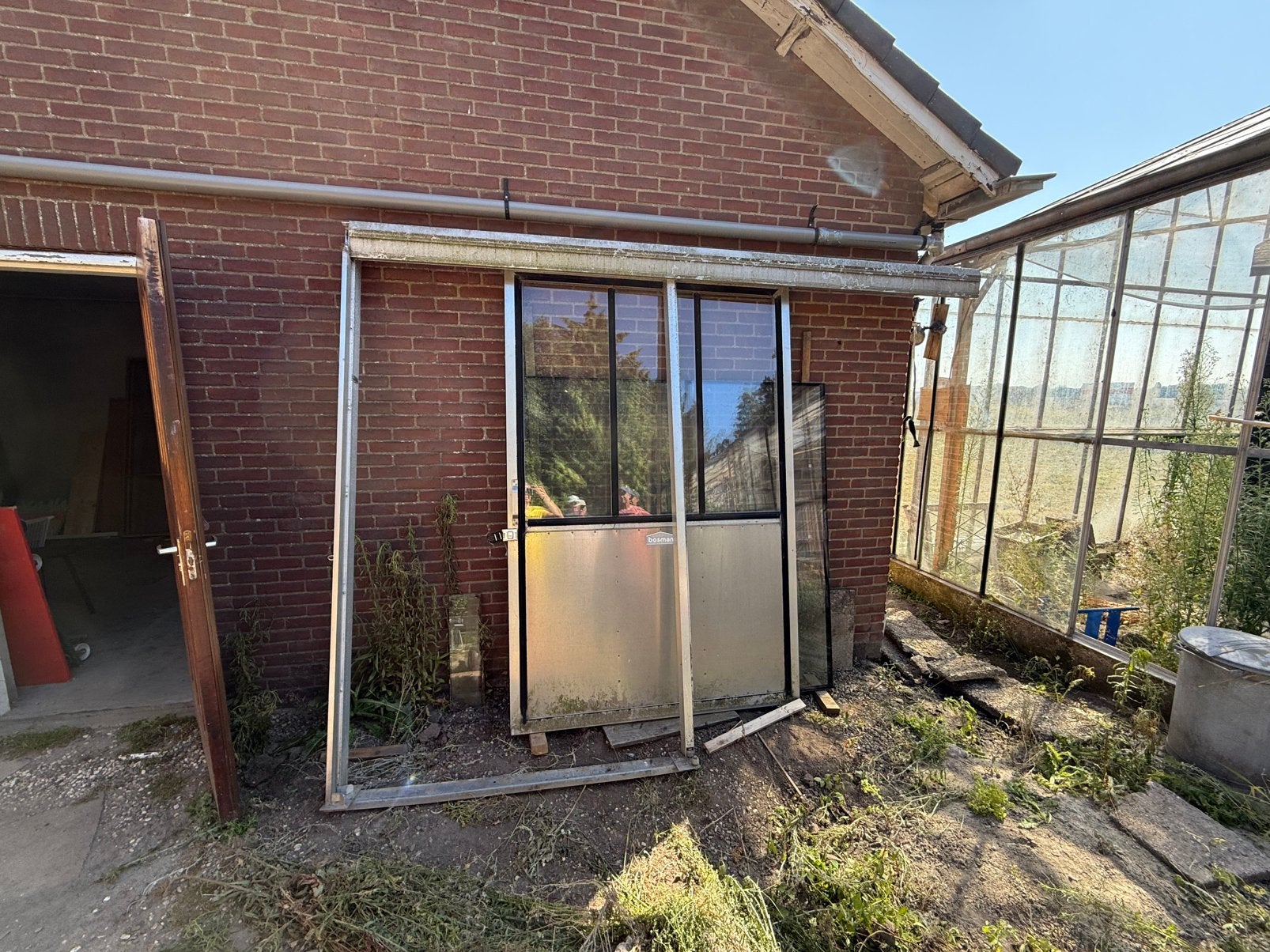Schuifdeur voor een kas, Ophalen, Glas, Gebruikt, Aluminium