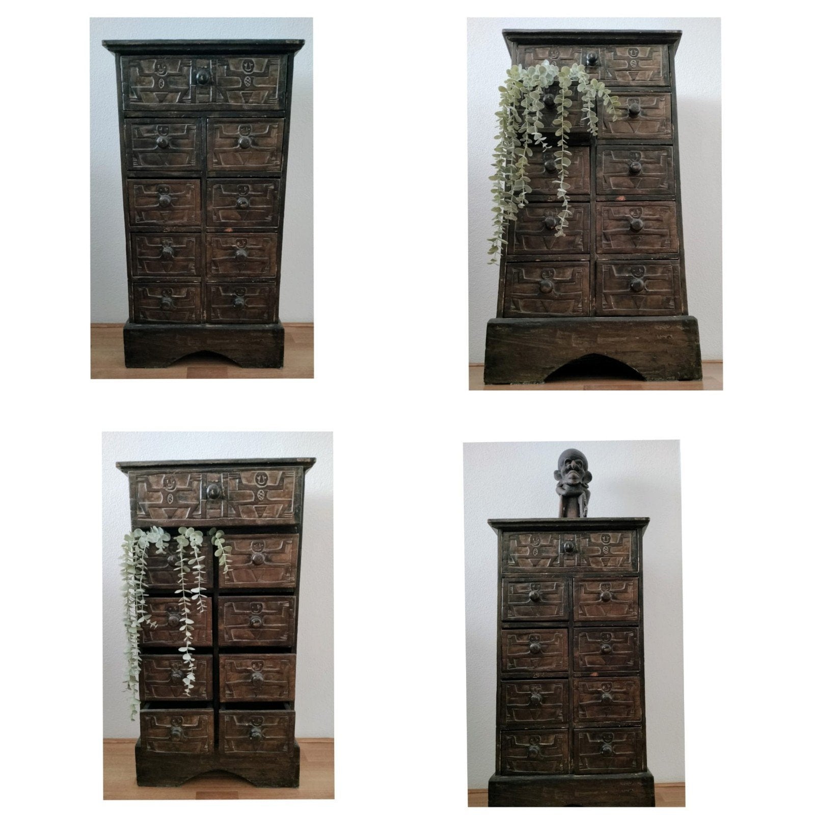 Boho/ Afrikaans Etnische Ladekast & Spiegel (Set), Ophalen, Minder dan 50 cm, 5 laden of meer, Etnische stijl- Afrikaans