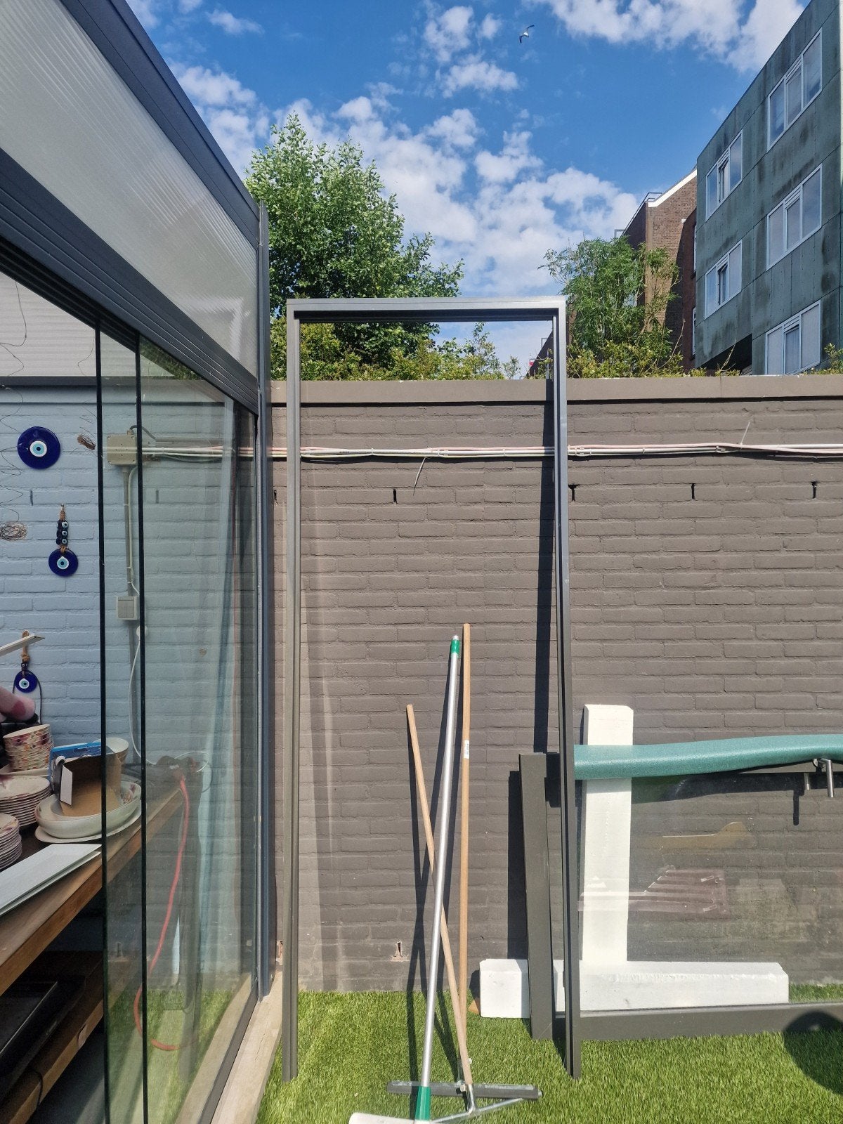 Aluminium deur met kozijn | Linksdraaiend | Glas, Gebruikt, Ophalen of Verzenden, 200 tot 215 cm, Glas