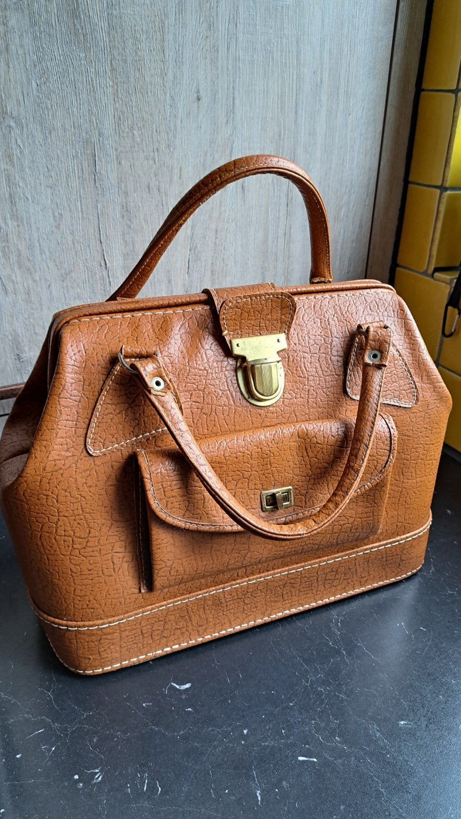 Tas, vintage, jaren 60 - 70, Ophalen of Verzenden, Gebruikt, Bruin, Handtas