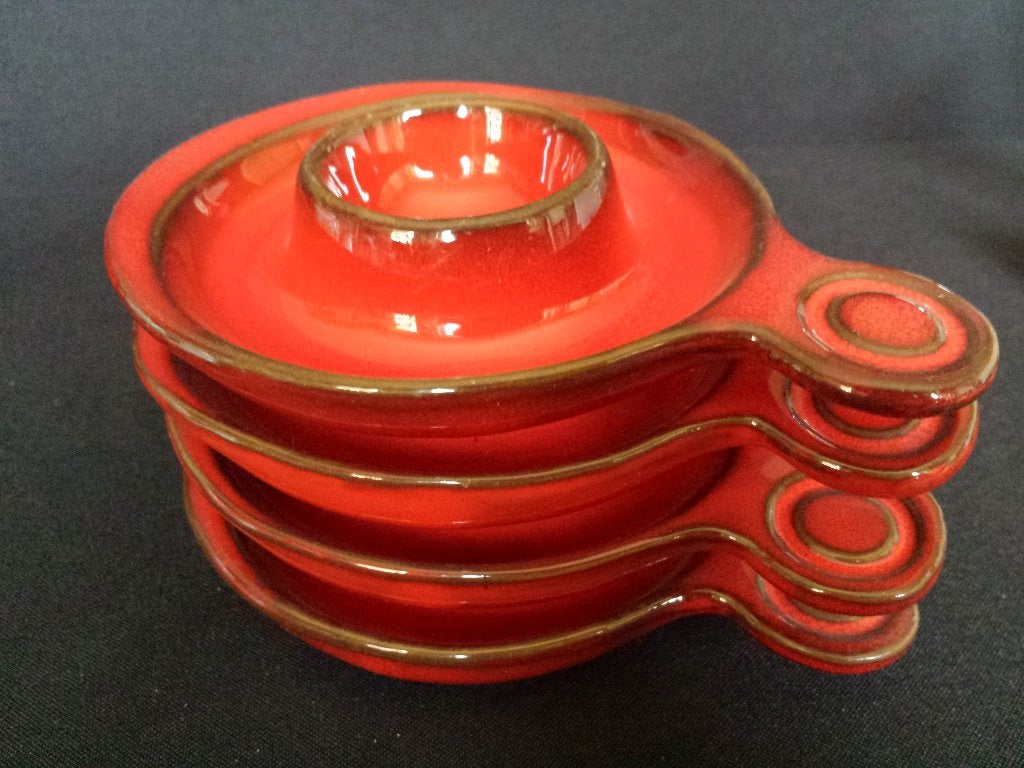 4 vintage EIERDOPJES <> Rood Keramiek <> Jaren ‘70, Verzamelen, Retro, Ophalen of Verzenden, Huis en Inrichting