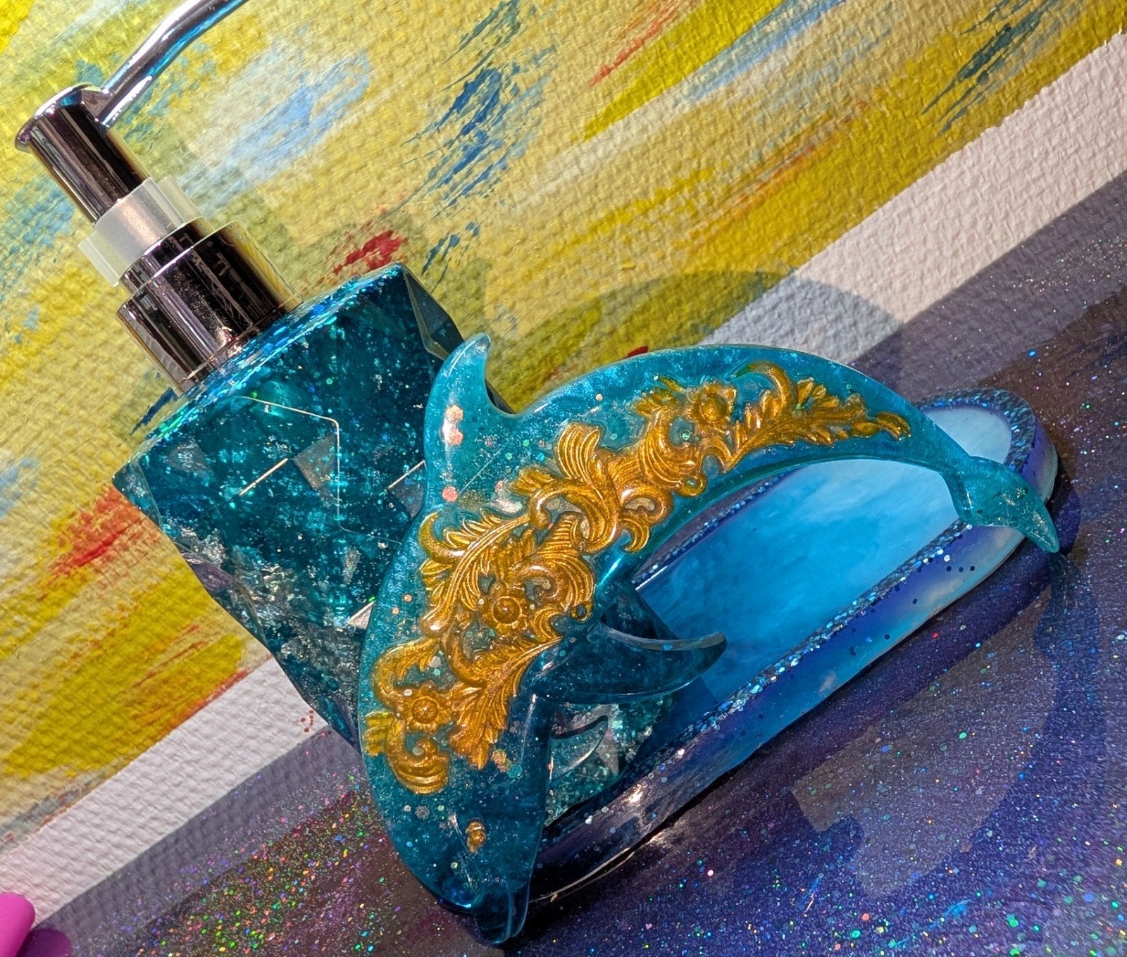 Unieke handgemaakte zeepdispenser en dolfijn decoratie, Overige stijlen, Nieuw, Ophalen of Verzenden, Blauw