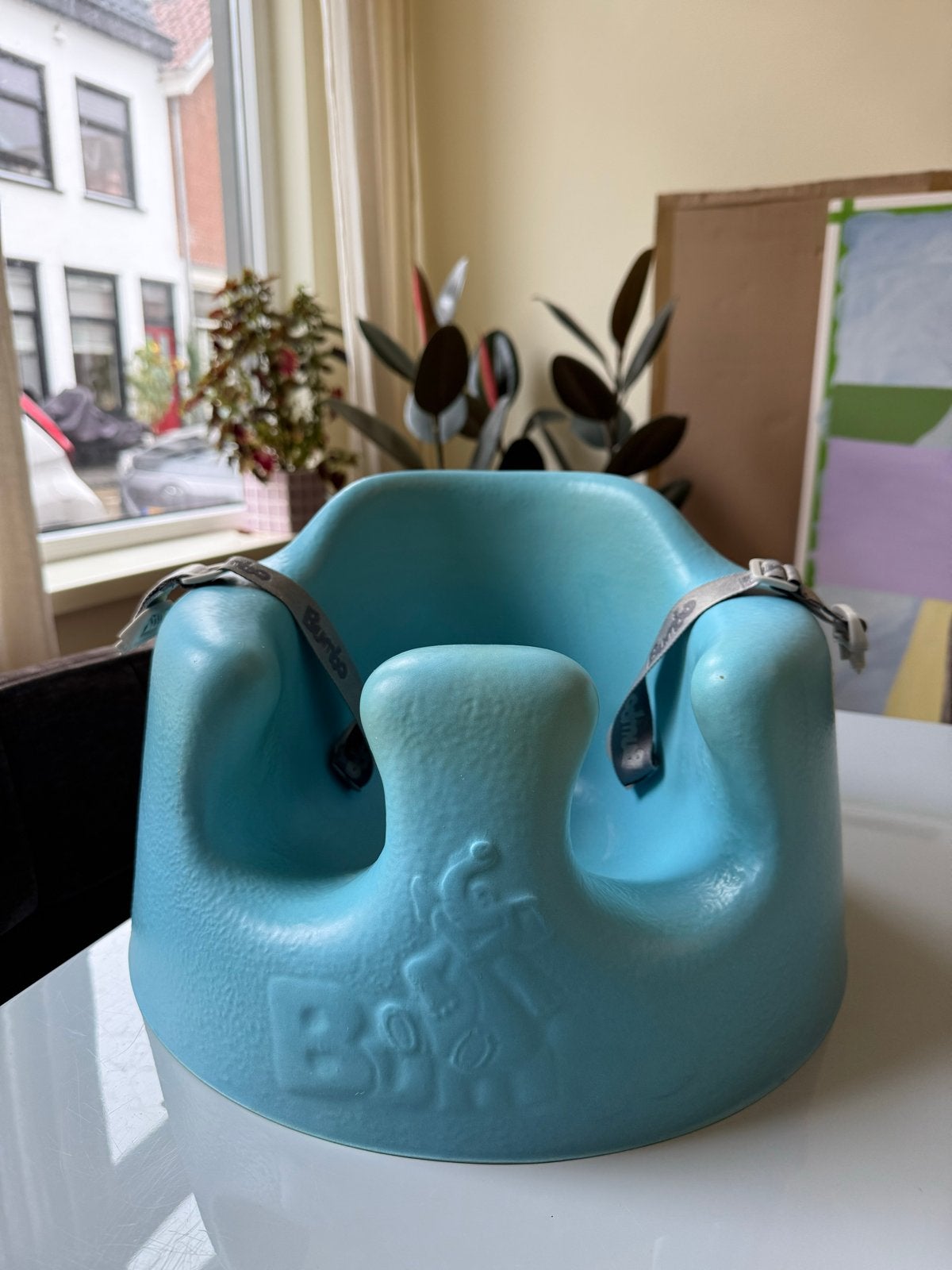 Bumbo floor seat - Lichtblauw, Kinderen en Baby's, Ophalen, Gebruikt, Overige typen, Gordel(s)