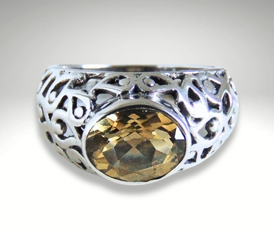 Mooie NIEUWE 925 zilver citrien FILIGRAAN ring M17/17,5!, Verzenden, Nieuw, X, Dame of Heer