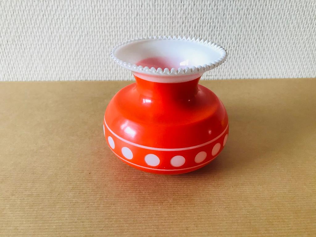 Glazen kap, lampenkap, voor olielamp. Wit/oranje melkglas, Antiek en Kunst, Ophalen of Verzenden