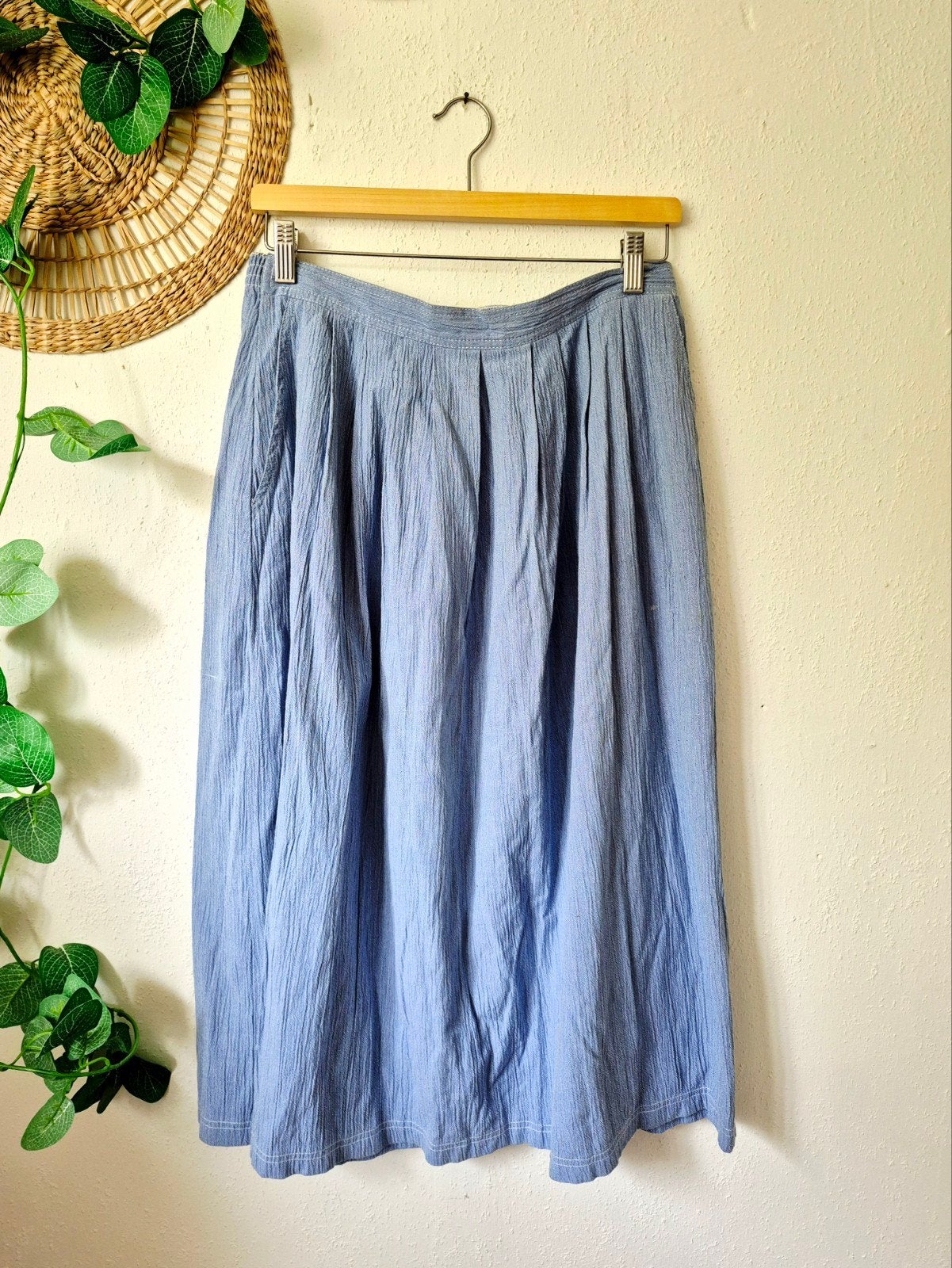 Vintage lavendelblauwe 80s rok met zakken M/L, Kleding | Dames, Rokken, Maat 42/44 (L), Ophalen of Verzenden, Zo goed als nieuw