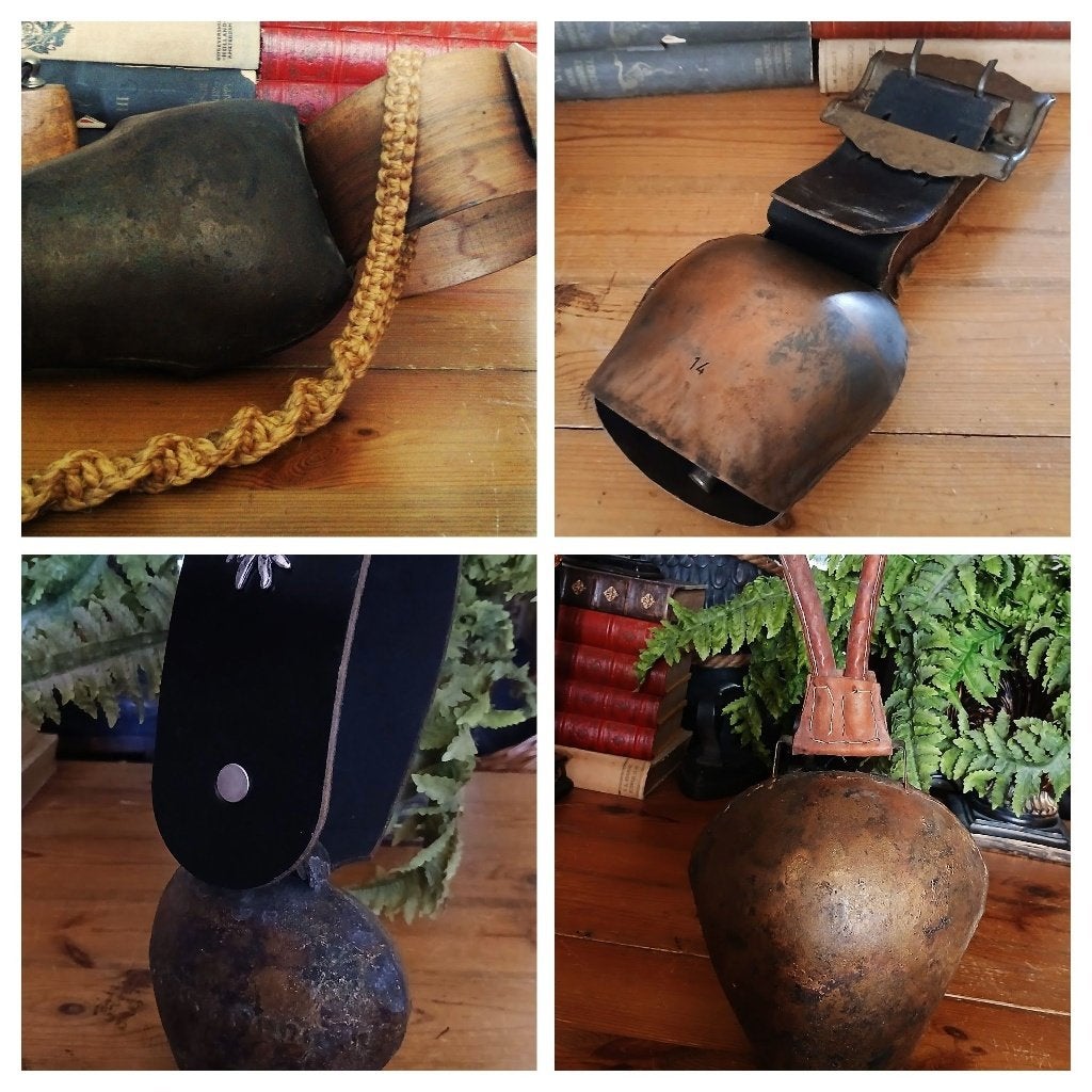 4 x Grote antieke koebel met leren band en houten band, Ophalen of Verzenden