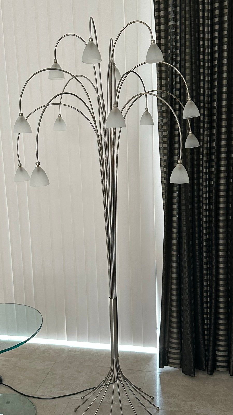 Moderne Booglamp met Meerdere Lichtpunten, Huis en Inrichting, Ophalen, E14 (klein), Zo goed als nieuw, Metaal