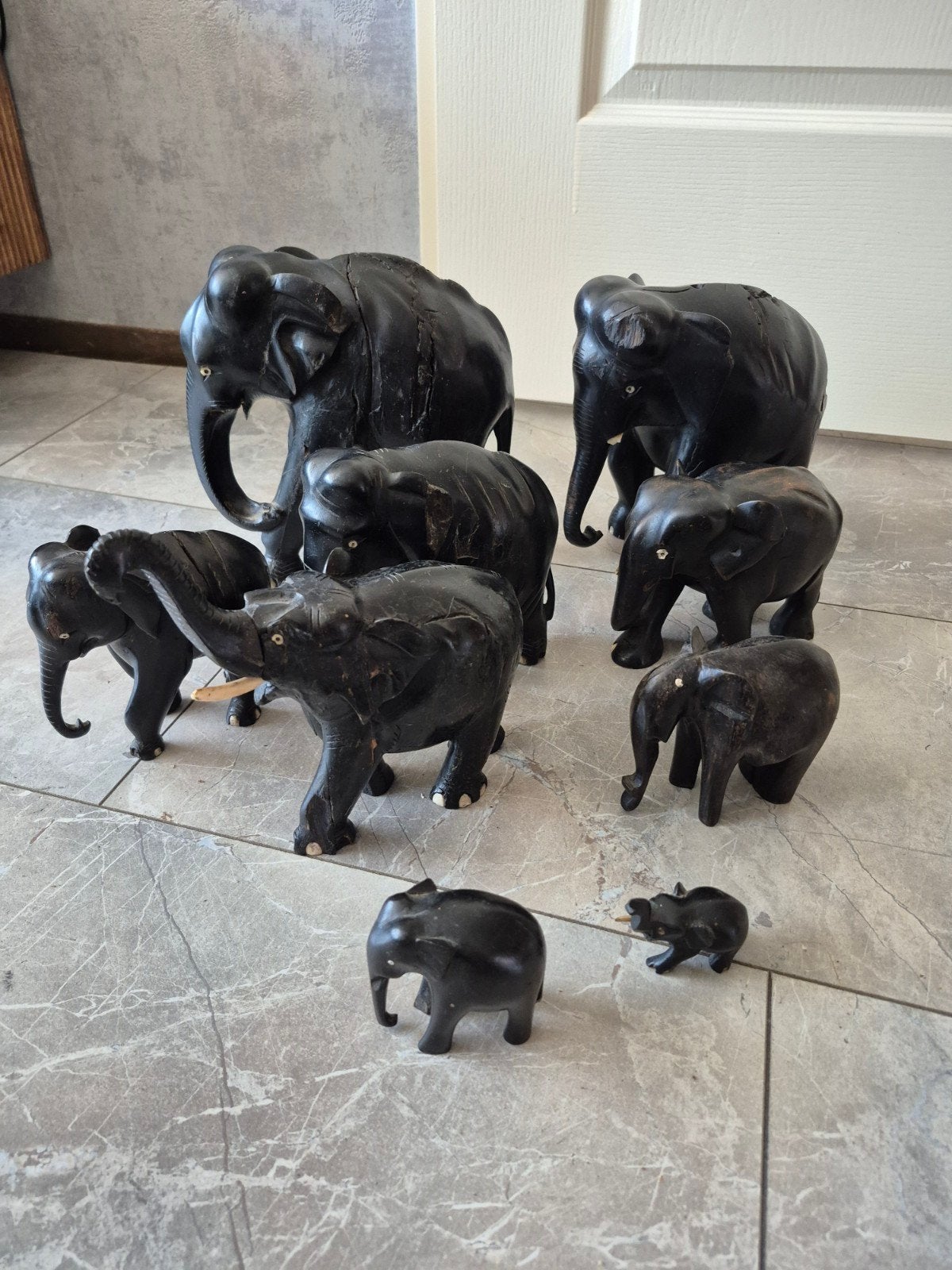 Houten olifant familie, Verzamelen, Beelden en Beeldjes, Ophalen, Zo goed als nieuw, Dier