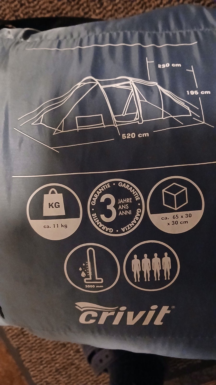 Crivit 4-persoons tunneltent - Ideaal voor kampeerders, Ophalen of Verzenden, Zo goed als nieuw, Tot en met 4