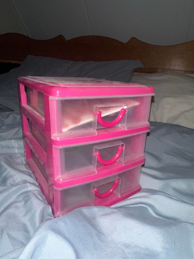 Roze kunststof ladekastje met 3 laden, Gebruikt, Ophalen of Verzenden, 3 of 4 laden, Minder dan 25 cm