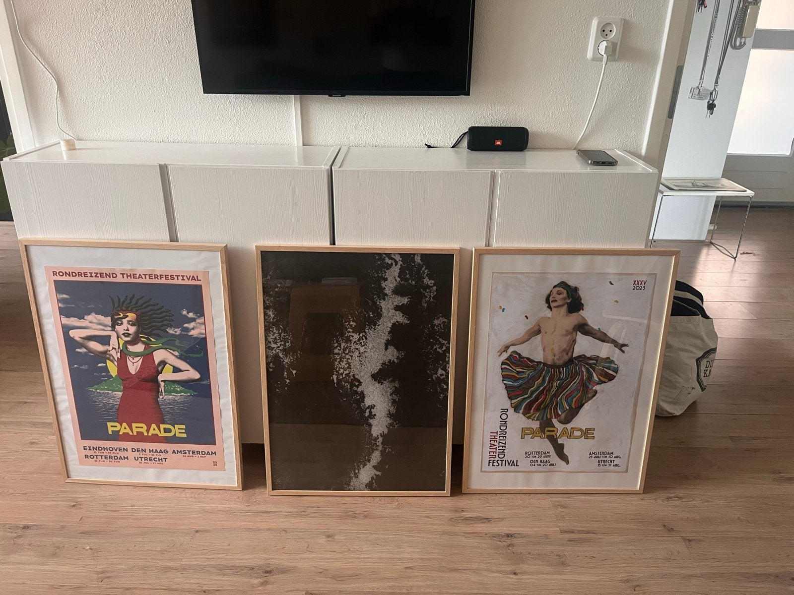 3 eiken lijsten voor kunst, 52x72 cm (inhoud 50x70 cm), Ophalen, Bruin, Gebruikt, Schilderijlijst
