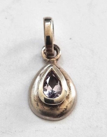 Vintage zilveren hanger met paarse amethist druppel  835, Ophalen, Zo goed als nieuw, Paars, Zilver
